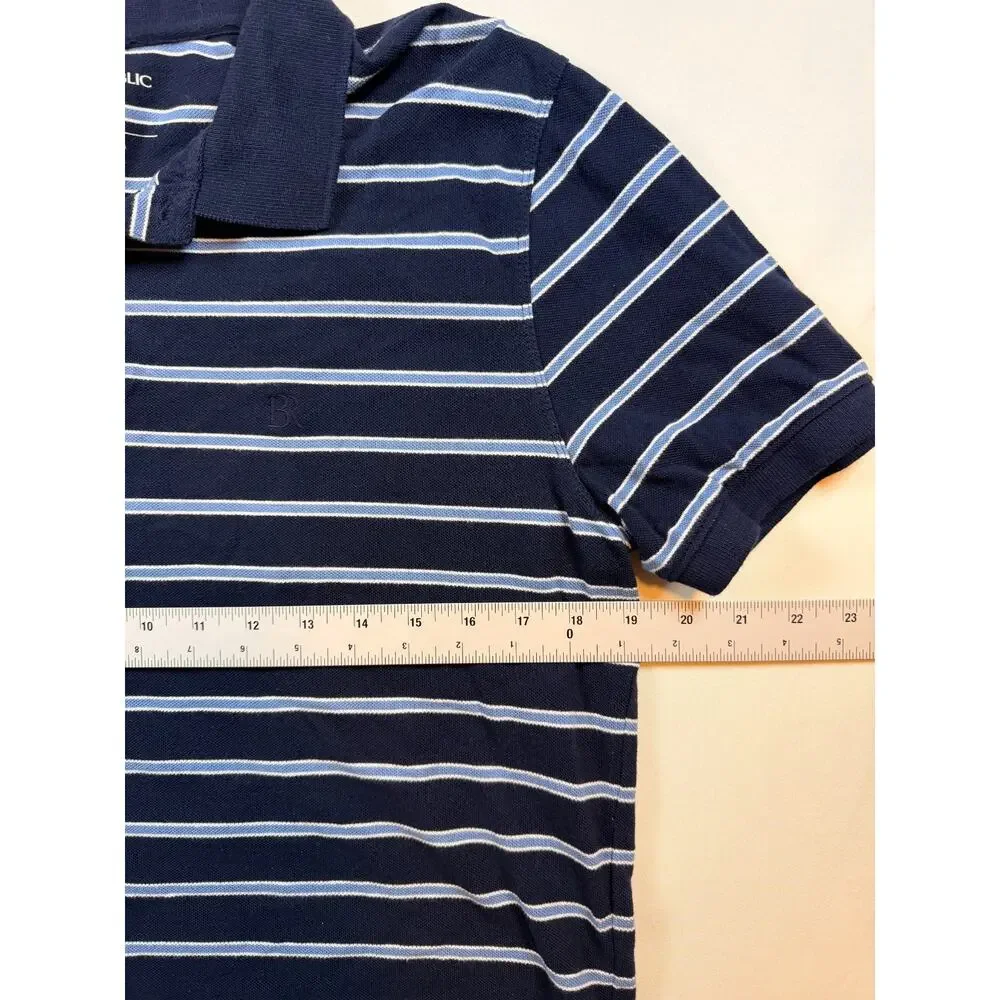 Banana Republic Short Sleeve Polo Men's Blue Striped Size Medium Casual Cotton